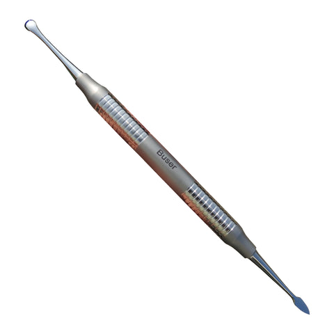 Periodontist using Buser elevator during guided tissue regeneration